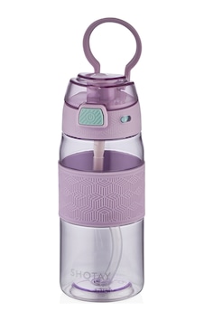 Shotay Şeffaf Kapaklı Şeritli Trıtan Matara 600 Ml. Mor