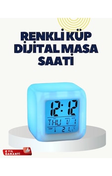 Mey İthalat Termometre Ve Takvim Özellikli 7 Renk Değiştiren Küp Alarm Saati Renkli Mey İthalat Termometre Ve Takvim Özellikli 7 Renk Değiştiren Küp Alarm Saati Renkli