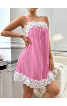 Efnaz Style Kadın Ip Askılı Yaka Dantel Detaylı Kısa Viskon Gecelik Pembe Efnaz Style Kadın Ip Askılı Yaka Dantel Detaylı Kısa Viskon Gecelik Pembe