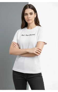 Vexor Wafıl Kumaş Tişört Regular Kalıp Bisiklet Yaka Baskılı Günlük Basic T-shirt - Beyaz