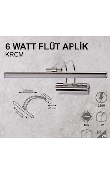 6W FLÜT APLİK - KROM KASA - GÜNIŞIĞI