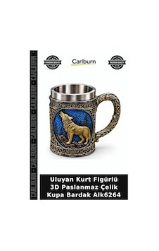 Özel Üretim Hediyelik Metal Dekoratif Uluyan Kurt Figürlü 3d Paslanmaz Çelik Kupa Bardak Alk6264 Çok Renkli