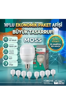 Moss Light Vip Aydınlatma / 20w Kristal Torch Ampul Beyaz Işık / 10'lu Ekonomik Paket Moss Light Vip Aydınlatma / 20w Kristal Torch Ampul Beyaz Işık / 10'lu Ekonomik Paket