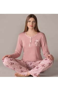 Flz Kadın Uzun Kol Pijama Takımı Viskon Mevsimlik Dowry 09-133 Pembe