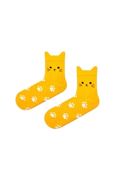 Carnaval Socks Kedi Kulaklı Pati Desenli Unisex Soket Çorap Turuncu