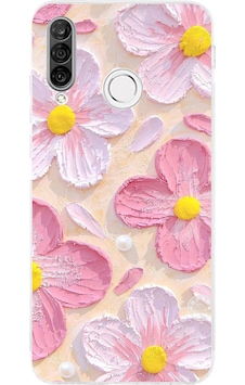Huawei P30 Lite Uyumlu Pembe Beyaz Çiçekler Sulu Boya Baskılı Silikon Kılıf Renkli Huawei P30 Lite Uyumlu Pembe Beyaz Çiçekler Sulu Boya Baskılı Silikon Kılıf Renkli