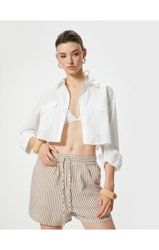 Koton Shorts-ekru Çizgili Ekru Koton Shorts-ekru Çizgili Ekru