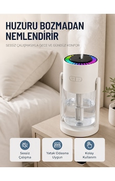 Gece Lambası Taşınabilir Hava Nemlendirici Led Işıklı Şeffaf Hazneli Ev Ofis Yatak Odası Nemlendirme Cihazı Gece Lambası Taşınabilir Hava Nemlendirici Led Işıklı Şeffaf Hazneli Ev Ofis Yatak Odası Nemlendirme Cihazı