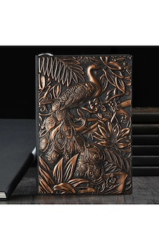 Hediyelik Tavus Kuşu Kabartmalı Deri Defter Kahverengi