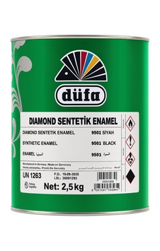 Düfa Diamond Sentetik Enamel Boya Siyah 2.5 Kg Yüksek Kapatıcılık, Parlak Dayanıklı Son Kat Metal Ahşap Boyası