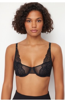 Laperissa Siyah Dantel Tül Detaylı İp Askılı Kapsız T-shirt Bra Örme Sütyen Laperissa Siyah Dantel Tül Detaylı İp Askılı Kapsız T-shirt Bra Örme Sütyen