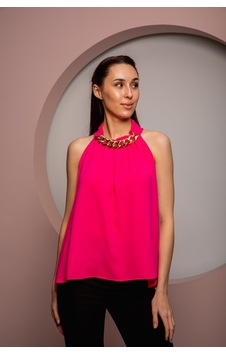 Kadın Yakası Zincirli Bluz Pembe 001