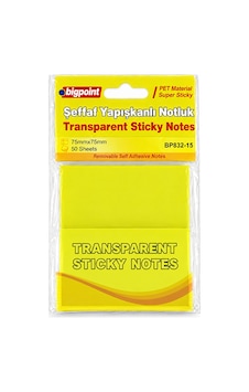 Bigpoint Pet Yapışkanlı Şeffaf Notluk 75x75mm Sarı X 12 Adet Bigpoint Pet Yapışkanlı Şeffaf Notluk 75x75mm Sarı X 12 Adet