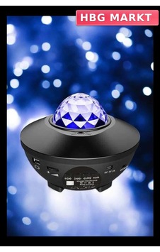 Mey İthalat Çocuklara Özel Şarjlı Bluetooth Hoparlör Parti Led Lambası Yıldızlı Projeksiyon Mavi