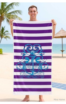 Seadream Tropikal Desenli Plaj Havlusu 70x140 Cm Çapa Beyaz Seadream Tropikal Desenli Plaj Havlusu 70x140 Cm Çapa Beyaz