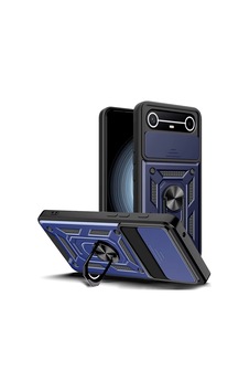 Caseonn Tecno Spark Slim 5g Kılıf Sürgülü Kamera Korumalı Yüzüklü Mıknatıslı Tank Kapak Lacivert