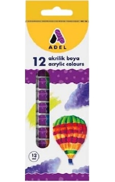 Adel Akrilik Boya 12 ML X 12 Renk Tüp Çok Renkli