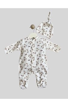 Bellamio Kids Yusufçuk Desenli Önden Çıtcıtlı Şapkalı Tulum Seti Krem Bellamio Kids Yusufçuk Desenli Önden Çıtcıtlı Şapkalı Tulum Seti Krem