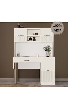 Menekşe Mdf Kitaplıklı Dolaplı Çalışma Masası Krem Menekşe Mdf Kitaplıklı Dolaplı Çalışma Masası Krem