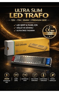 Ultra Slim Led Trafo 17 Amper,12 Volt, 204 W -