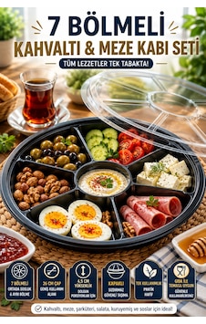 7 Bölmeli Kahvaltı Meze Kabı Kapaklı 26 Cm Tek Kullanımlık Salata Sunum Ve Paket Servis Kabı Seti Siyah 7 Bölmeli Kahvaltı Meze Kabı Kapaklı 26 Cm Tek Kullanımlık Salata Sunum Ve Paket Servis Kabı Seti Siyah