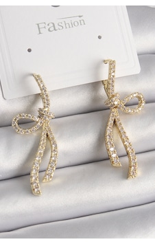 Pirinç Gold Renk Zirkon Taşlı Kurdele Model Kadın Küpe Gümüş Pirinç Gold Renk Zirkon Taşlı Kurdele Model Kadın Küpe Gümüş
