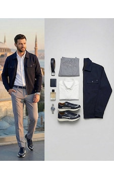 Bys Beystil Erkek Lacivert Slim Fit Gömlek Yaka Fermuarlı Hırka 2442