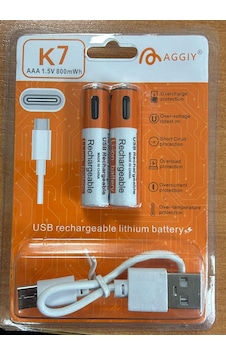 Aggıy K7 Aaa İnce Type-c Şarjlı Pil 1.5 Volt 800mah
