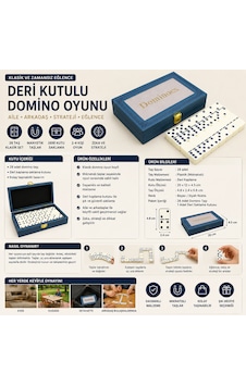 Deri Kutulu Domino Oyunu 28 Taş Klasik Masa Oyunu Aile Eğlence Strateji Seti 20 Cm Saklama Kutulu