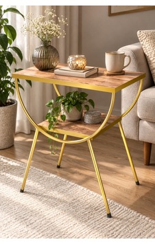Sulorahome Ceviz Desenli Gold Metal Yan Sehpa Ve Komodin Sulorahome Ceviz Desenli Gold Metal Yan Sehpa Ve Komodin