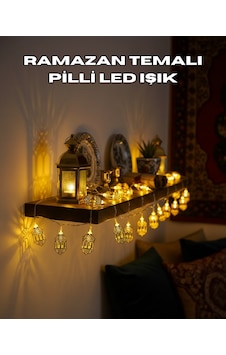 Pilli - 635 - Altın Fenerli Ramazan Işıkları Dekoratif - Csmo-tex - Led Zincir