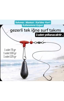 Gezerli Tek İğne Surf Takımı 1 Adet 75 Gr - 1 Adet 100 Gr - 1 Adet 125 Gr 6 Gezerli Tek İğne Surf Takımı 1 Adet 75 Gr - 1 Adet 100 Gr - 1 Adet 125 Gr 6