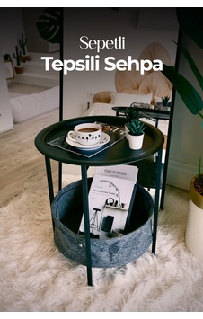 Sepetli Tepsili Sehpa Siyah Sepetli Tepsili Sehpa Siyah