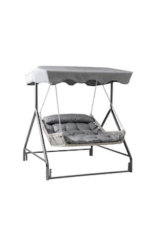 Bed Çiftli Rattan Bahçe Salıncağı Rehome Balkon Salıncağı Beyaz