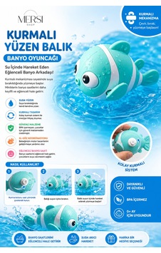 Kurmalı Yüzen Balık Banyo Oyuncağı Su İçinde Hareket Eden Bebek Ve Çocuk Banyo Oyuncağı Mavi Mavi