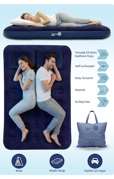 Livenzi Çift Kişilik Şişme Yatak & Yastık 191 137 22 Cm Lacivert