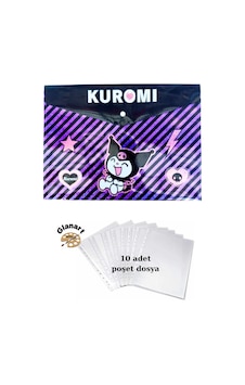 A4 Boy Çıt Çıt Ödev Dosyası +10' Lu Poşet Dosya Kuromi Mor 1 Adet