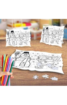 Kardan Adam Ve Ayıcık Boyama Puzzle Tablo Çocuk Eğitici Yapboz