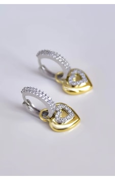 İstanbul Takı 925 Ayar Gümüş Gold-rodyum Kaplama Zirkon Taşlı Tasarım Kalp Halka Küpe İstanbul Takı 925 Ayar Gümüş Gold-rodyum Kaplama Zirkon Taşlı Tasarım Kalp Halka Küpe