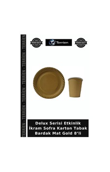 Delux Serisi Etkinlik İkram Sofra Karton Tabak Bardak Mat Gold 8 Li Diğer Delux Serisi Etkinlik İkram Sofra Karton Tabak Bardak Mat Gold 8 Li Diğer