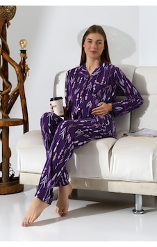 Likapa Penye Önden Düğmeli Hamile Lohusa Uzun Kol Pijama Takımı Mor Likapa Penye Önden Düğmeli Hamile Lohusa Uzun Kol Pijama Takımı Mor