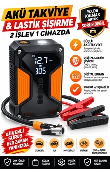 Fürtger Frt-4 Ü 1 Arada Dijital Göstergeli Powerbank Led Fener Hava Kompresörü Şarjlı Akü Takviye Cihazı