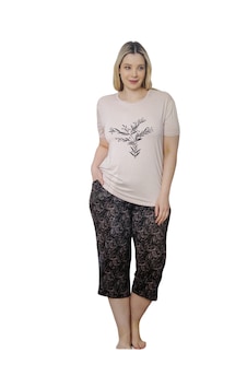 Büyük Beden Kapri Pijama Takımı Olivera Dfn1361 Pudra