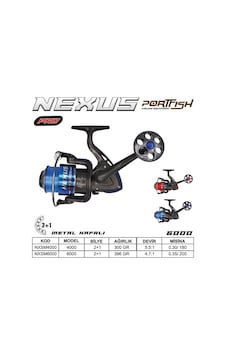Portfish Nexus Pro 6000 Olta Makinası 2+1bb Metal Kafa Mavi Portfish Nexus Pro 6000 Olta Makinası 2+1bb Metal Kafa Mavi