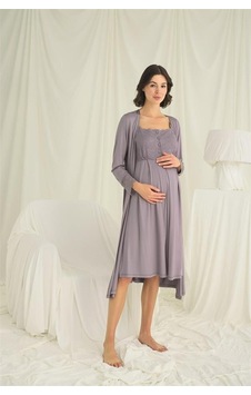 Red Womans Dantelli Önü Düğmeli Hamile Lohusa Sabahlık Takımı Gri Red Womans Dantelli Önü Düğmeli Hamile Lohusa Sabahlık Takımı Gri