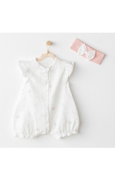 Andywawa Kız Bebek Tulum Takim Romper Band Set Love Family Muslin Ac25504 Ekru Andywawa Kız Bebek Tulum Takim Romper Band Set Love Family Muslin Ac25504 Ekru