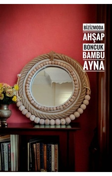 Ahşap Boncuklu Bambu Detayli Doğal Yapida El Yapimi Ayna Ahsap Doğal Ahşap Boncuklu Bambu Detayli Doğal Yapida El Yapimi Ayna Ahsap Doğal