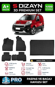 S-dizayn Fiat Fiorino 3d Pro Havuzlu Paspas Ve Bagaj Havuzu Seti 2'li Set 2008-2023 A+ Kalite