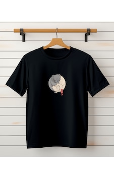 Yin Yang Kedi Baskılı Tshirt Siyah Yin Yang Kedi Baskılı Tshirt Siyah