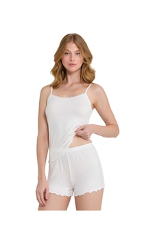Berrak 7036 Kadın İp Askılı Şortlu Pijama Takım Ekru